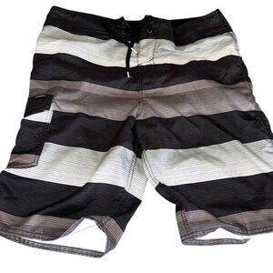 ONeill Mens Striped Board Shorts Size 31 Black/Gray/White